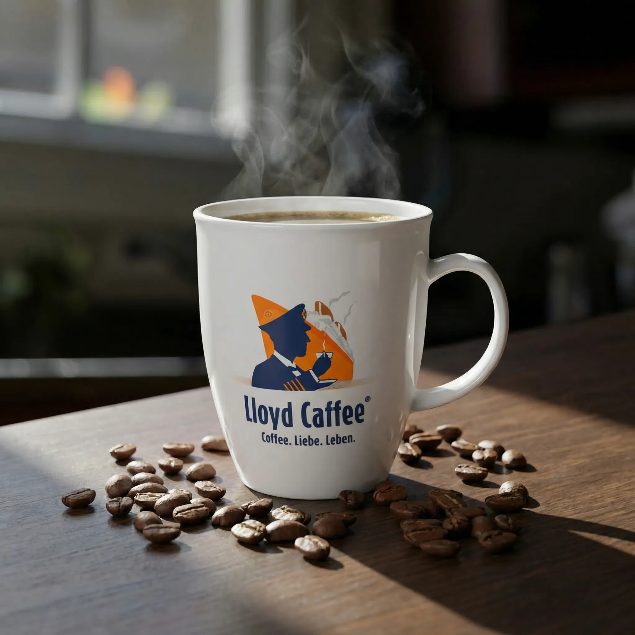 Lloyd Caffee Tasse mit Kaffeebohnen